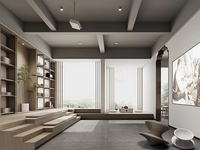 New Chinese Audio-visual Room Overhead Book Bar Audio-visual Room 3d model