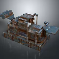Industrial Mechanical Device With Vintage Metal Structure Pipes And Control Panels