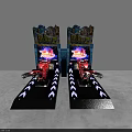 Fighting Game Characters In Action On Dual Arcade Machines With Blue Lighting