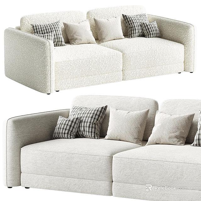 Stylish Light Colored Double Sofa With Plaid And Solid Cushions 3d model 