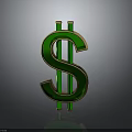 Green 3D Dollar Sign With Gold Border On Gray Gradient Background And Reflection 3d model