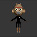 Monkey Game Movie Character With Brown Hat Green Eyes Black Shirt Black Shorts Gray Shoes