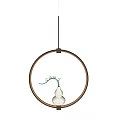Warm Yellow Circular Pendant Light with White Vase and White Flowers against Black Background