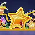 Vibrant Star Shaped Neon Photo Check in Spot With Happy Sign Surfboard and Palm Tree