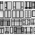 Different Window Styles With Black Frames And Multiple Glass Panel Designs 3d model