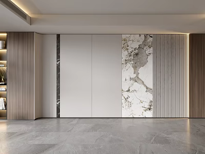 Modern Minimalist Sofa Background Wall Design With Marble Inlay And Wooden Slats 3d model