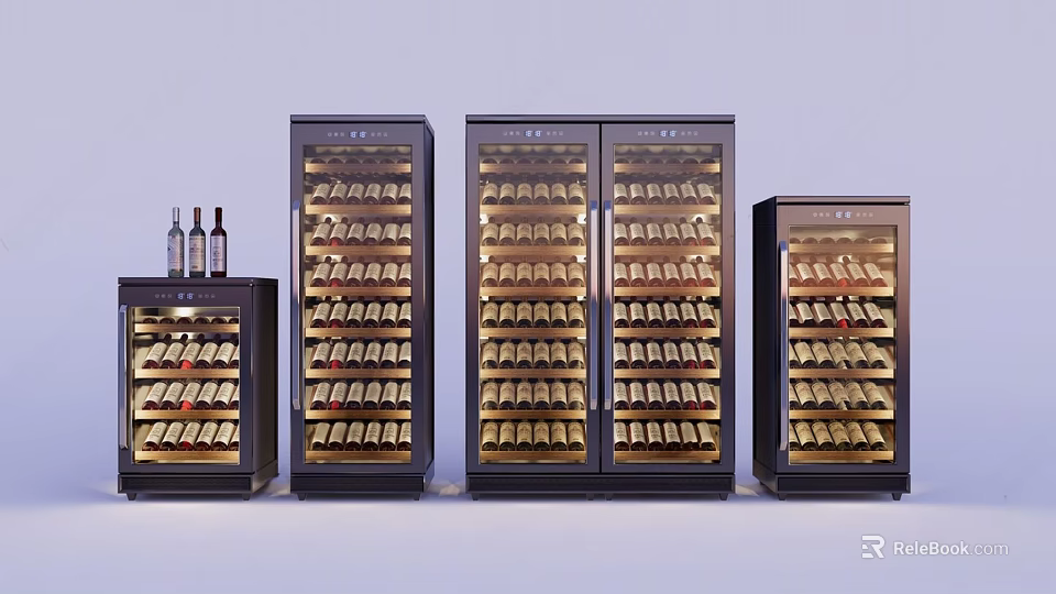 Elegant Wine Cabinets With Glass Doors Filled With Wine Bottles In Display Arrangement 3d model 