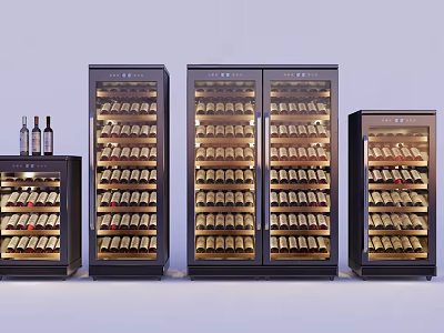 Elegant Wine Cabinets With Glass Doors Filled With Wine Bottles In Display Arrangement 3d model
