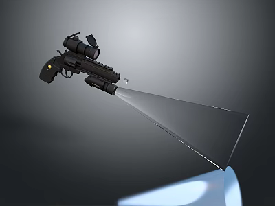 Black Tactical Gun With Attachments And Laser Beam On Grey Background 3d model
