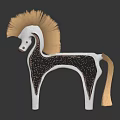 Handmade Horse Figurine With White Black Body And Yellow Straw Mane Decorative Art
