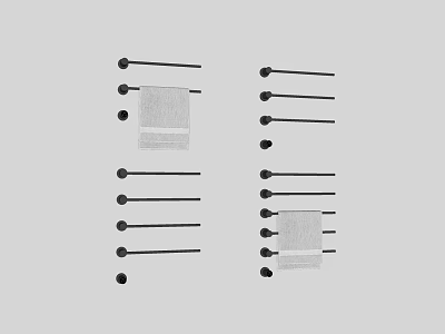Multiple White Towels Hanging On Black Towel Racks Against Gray Background 3d model