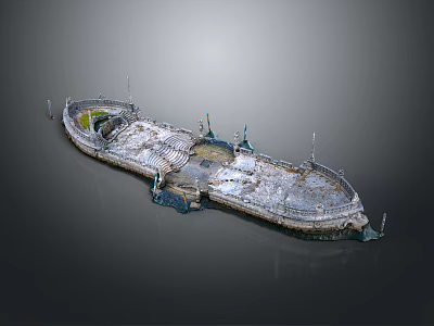 Rusted Shipwreck Structure Large Broken Metal Platform With Green Patches On Surface 3D Model Rendering 3d model