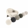Comfortable Cream Plush Armchair With Wooden Legs Decorative Pillow and Ball