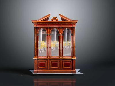 Classic Wooden Display Cabinet With Glass Doors And Carved Vintage Design 3d model