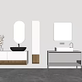 Modern Bathroom Vanity With Backlit Mirrors Black White Basins And Storage Cabinets