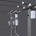 6 old PBR next-generation transmission pole high-voltage line city street light pole power line transmission line pole warning sign traffic light pole 3d model