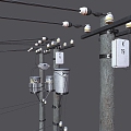 6 old PBR next-generation transmission pole high-voltage line city street light pole power line transmission line pole pole warning sign traffic light pole 3d model