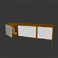 Modern TV Stand With White And Wooden Panels Open Door And Metal Legs