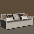 Modern White Three Seater Sofa With Multiple Patterned Pillows And Light Wall Background 3d model