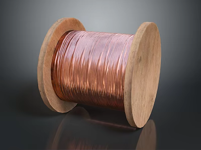 High Quality Shiny Copper Wire Wound on Wooden Spool for Industrial Use 3d model