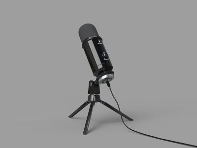 Modern Wired Headphone Speaker With Tripod Stand Black Silver Design On Gray Background 3d model