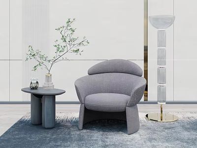 Gray Single Sofa with Side Table Potted Plant and Modern Floor Lamp in Contemporary Interior 3d model