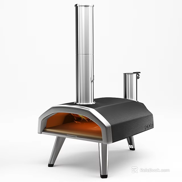 Stainless Steel Pizza Oven with Black Silver Finish Stand and Chimney for Baking Delicious Pizza 3d model 