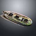 Old Multicolored Weathered Wooden Boat With Chipped Paint On Gray Background