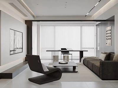 Modern Minimalist Living Room Interior Design With Dark Gray Sofa And Black Armchair 3d model