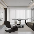 Modern Minimalist Living Room Interior Design With Dark Gray Sofa And Black Armchair