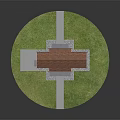 Small Brick Building With Brown Roof Tall Poles Large Windows And Green Grass Area