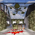 Military Style Firearms Storage Area With Camouflage Ceiling And Weapon Racks 3d model