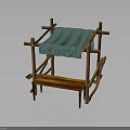 Crossed Wooden Sticks Frame With Green Striped Cloth And Wooden Bench