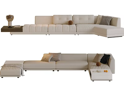Modern Sectional Sofa With Light Beige Upholstery Decorative Pillows And Sleek Ottoman Design 3d model