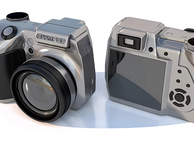 Olympus Digital Cameras Featuring Large Lens And LCD Screen Control Buttons 3d model