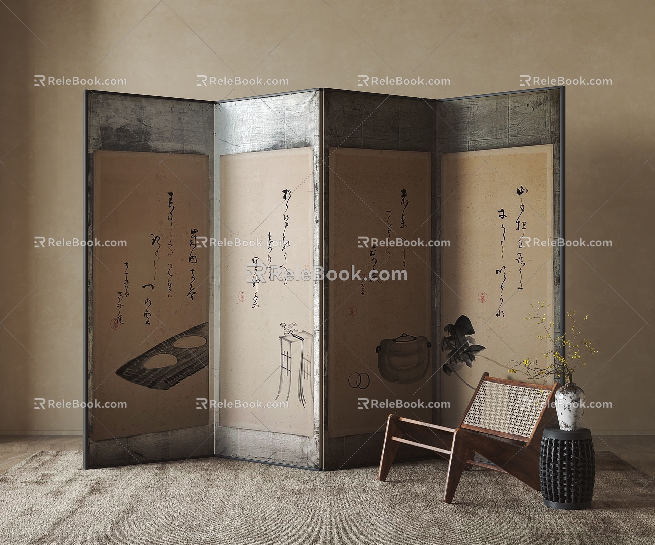 New Chinese Style Screen Screen Partition 3d model