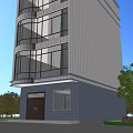 Detached Villa Three Story Exterior With Light Colored Tile Large Glass Windows Surrounded by Trees