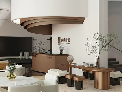 Modern Sales Office Interior With Reception Desk Sofa Seating And Decorative Lighting Fixture 3d model