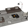 Modern L Shaped Sofa Coffee Table Combination With Beige Upholstery Armchair Floor Lamp And Rug