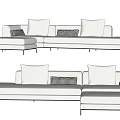 Modern White Sectional Sofa Set with Checkered Pillows Ottoman and Side Table 3d model