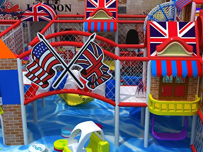 Vibrant Kids Playground Equipment With Union Jack American Flag Decor And Climbing Frames 3d model
