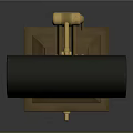 Elegant Lamp Combination With Gold Metal Arm Wooden Base And Black Lampshade Design