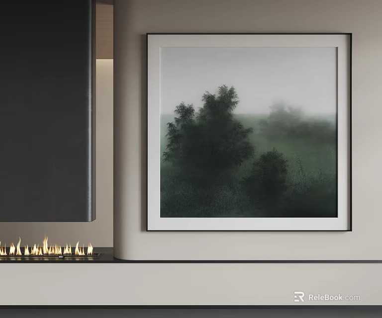 Contemporary Abstract Painting With Misty Forest Elements And Soft Green Tones For Interior Art 3d model 