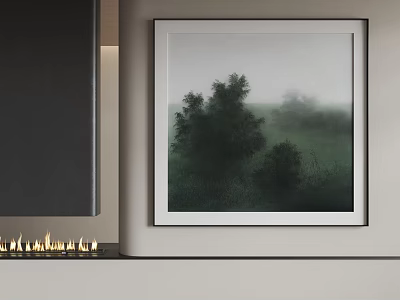 Contemporary Abstract Painting With Misty Forest Elements And Soft Green Tones For Interior Art 3d model
