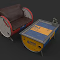 Vintage Industrial Sofa Set With Upcycled Barrel Design Leather Cushion And Coffee Table