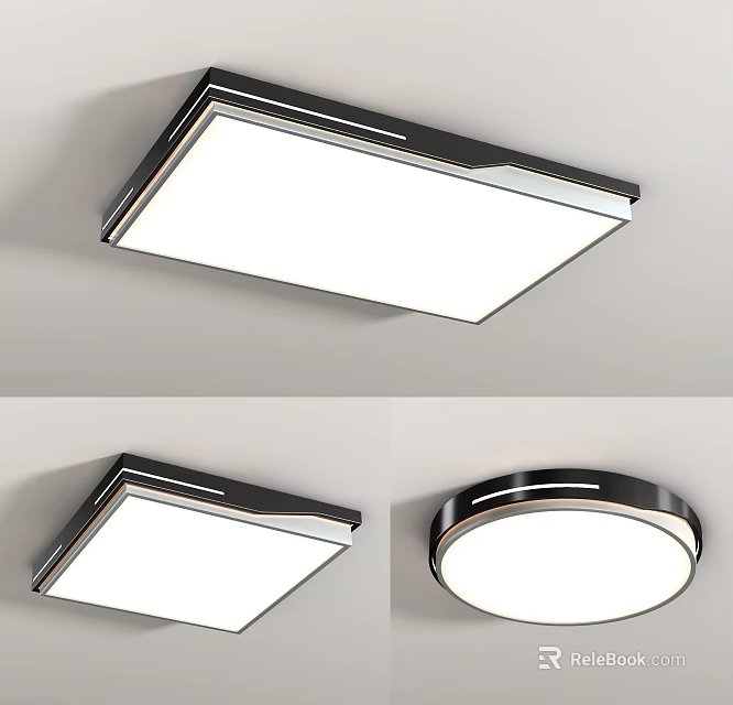 Modern LED Ceiling Light with Square and Round Shapes and Sleek Metal Frame 3d model