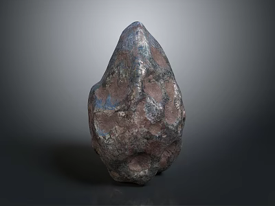 Irregular Shaped Textured Stone With Metallic Blue And Brown Hues On Gray Gradient Background 3d model