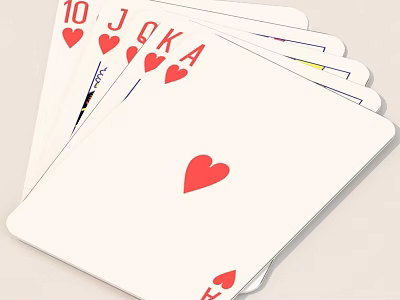 Playing Cards with Hearts Suit Showing 10 J Q K A on White Background 3d model