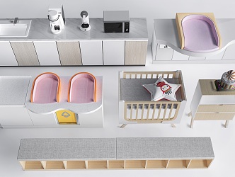 Modern Mother and Baby Room Furniture Crib Water Bar Baby Products Baby Furniture 3d model