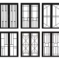 Stylish Modern Sliding Doors With Geometric Patterns Glass Panels And Black Frames 3d model